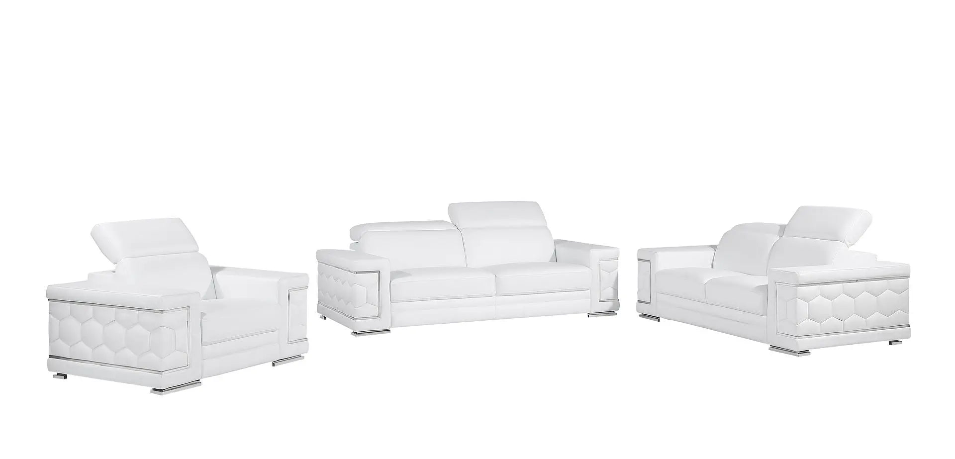 Three Piece White Genuine Leather Six Person Seating Set Homeroots Living Room