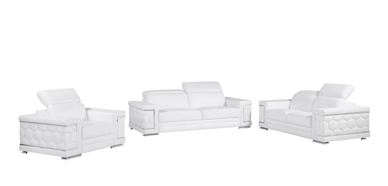 Three Piece White Genuine Leather Six Person Seating Set Homeroots Living Room