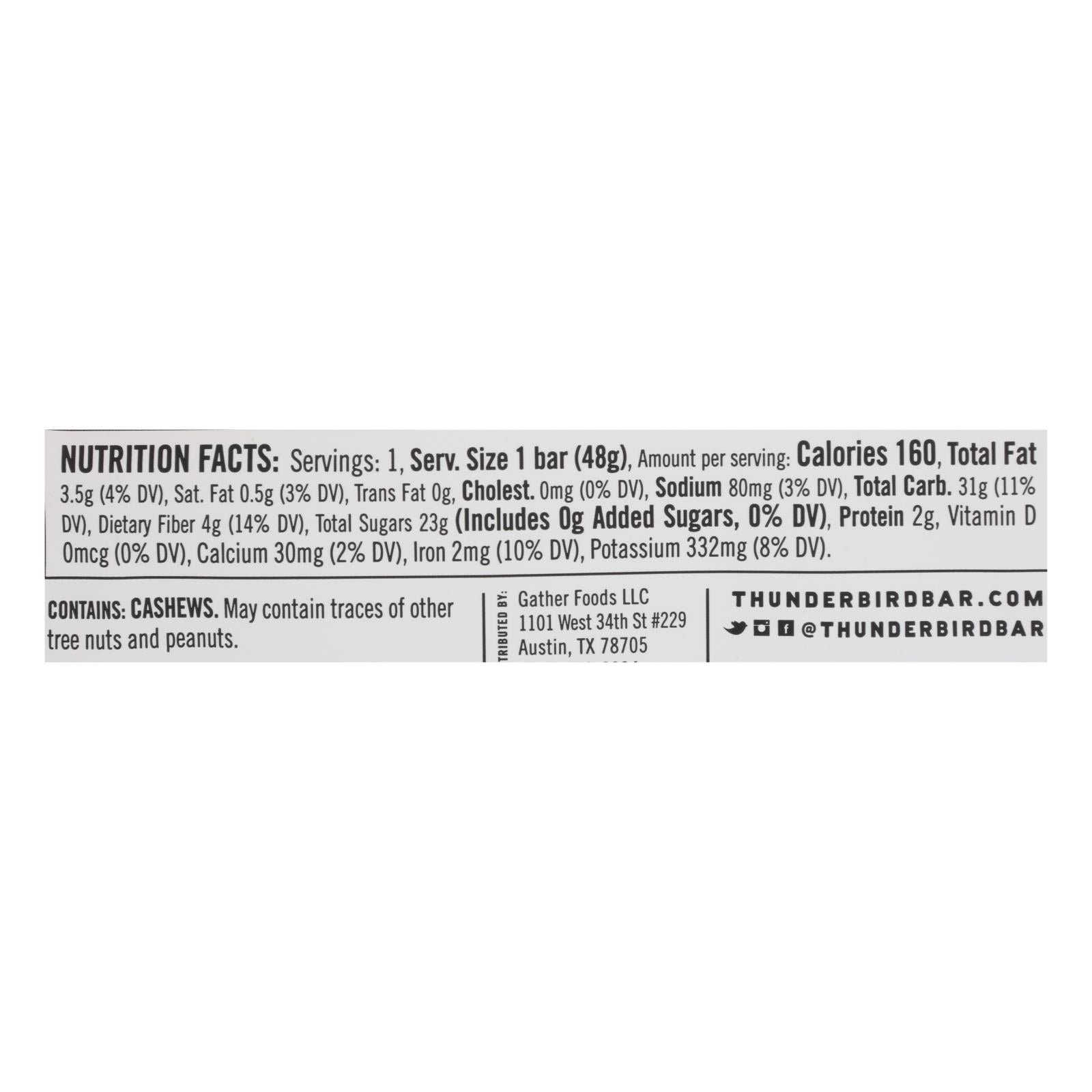 Thunderbird - Bar Cashew Fig Carrot - Case Of 12-1.7 Oz Thunderbird