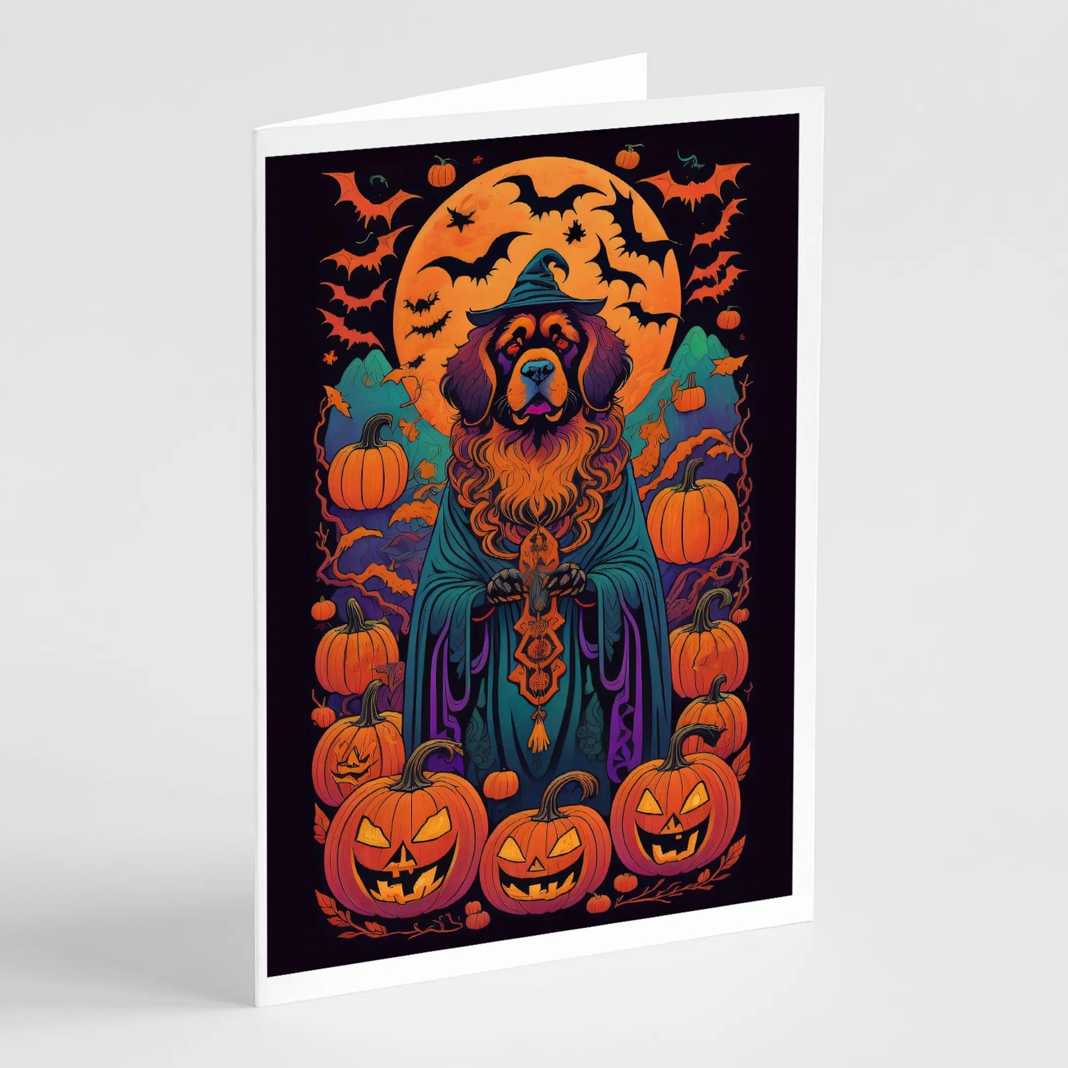 Tibetan Mastiff Witchy Halloween Greeting Cards Pack of 8 Caroline's Treasures