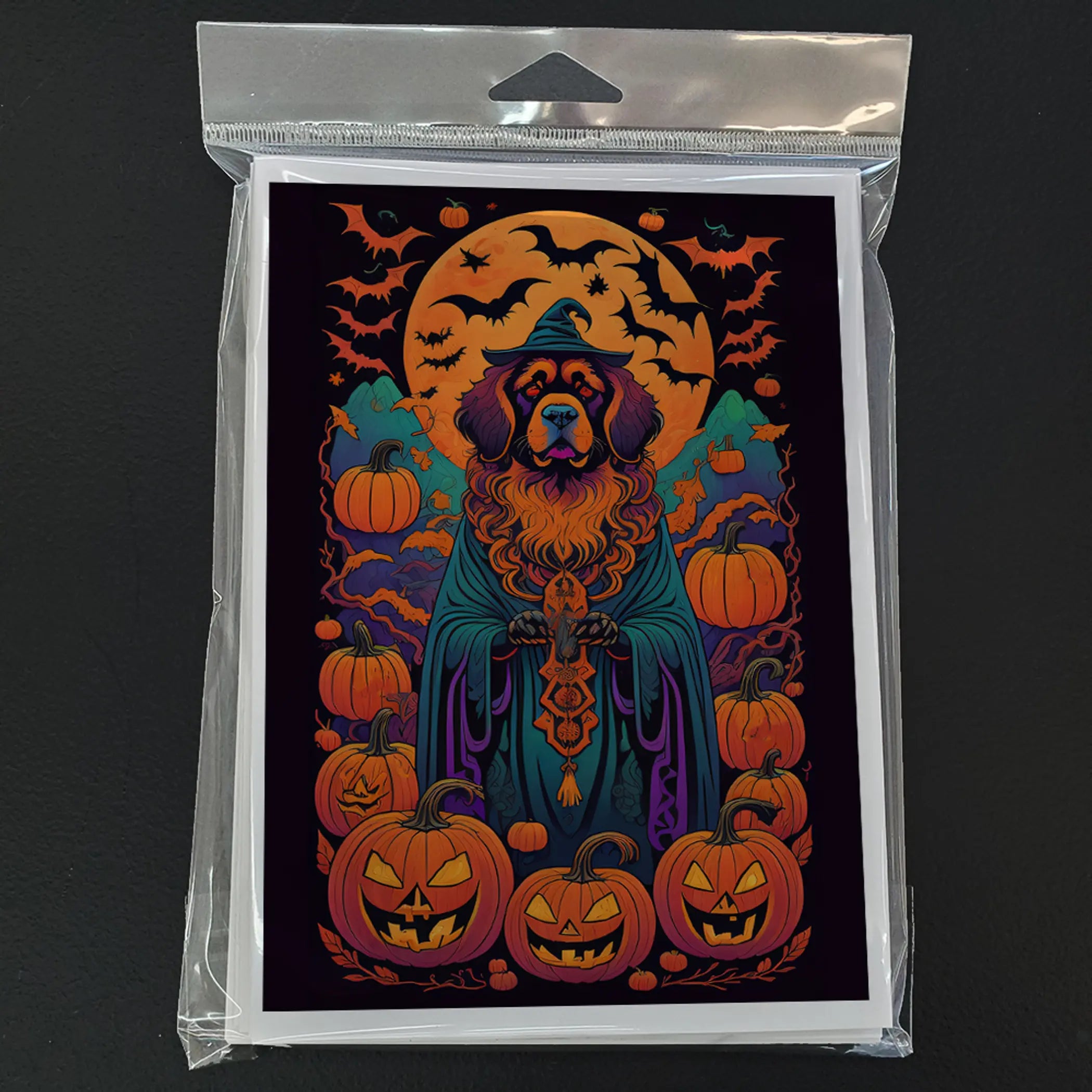 Tibetan Mastiff Witchy Halloween Greeting Cards Pack of 8 Caroline's Treasures