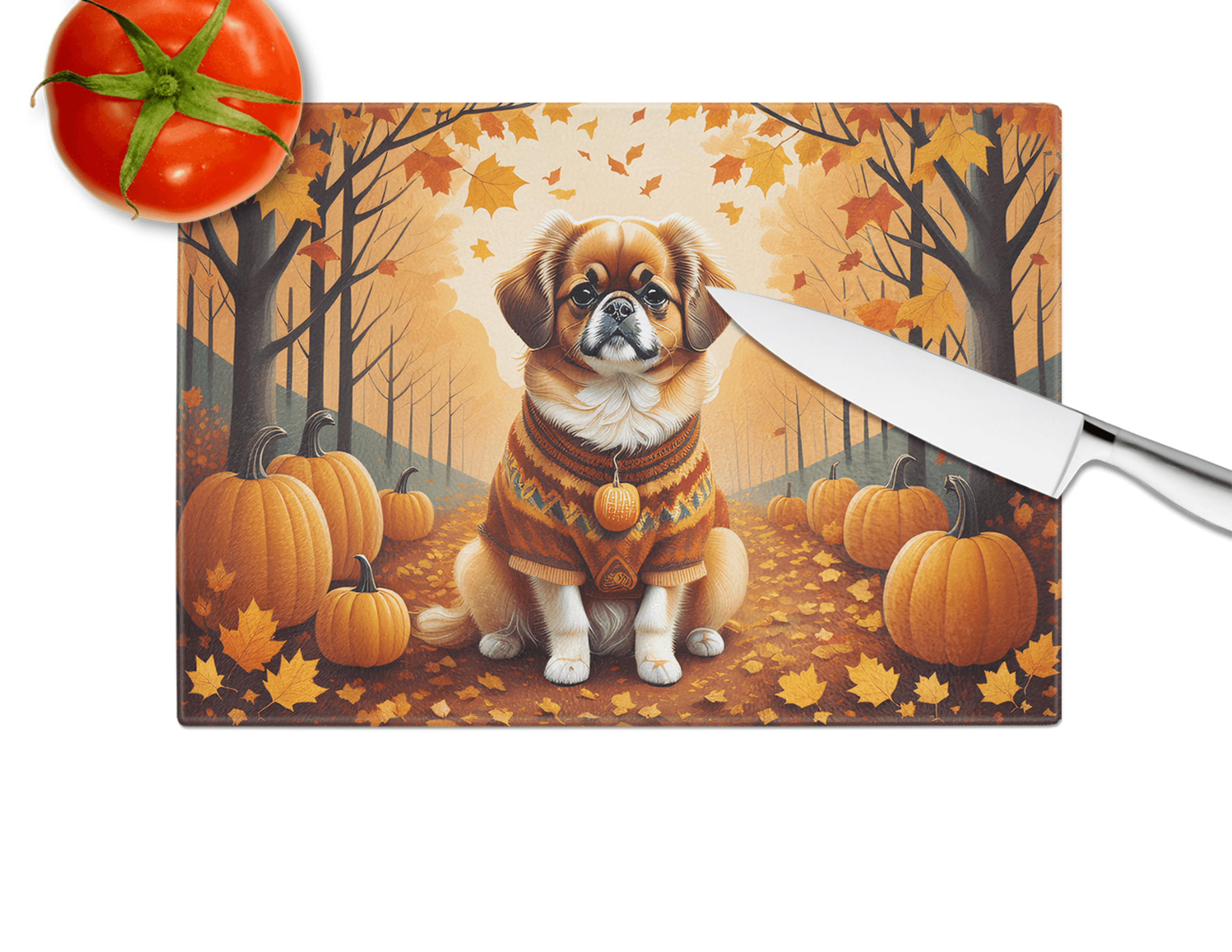 Tibetan Spaniel Fall Glass Cutting Board Caroline's Treasures