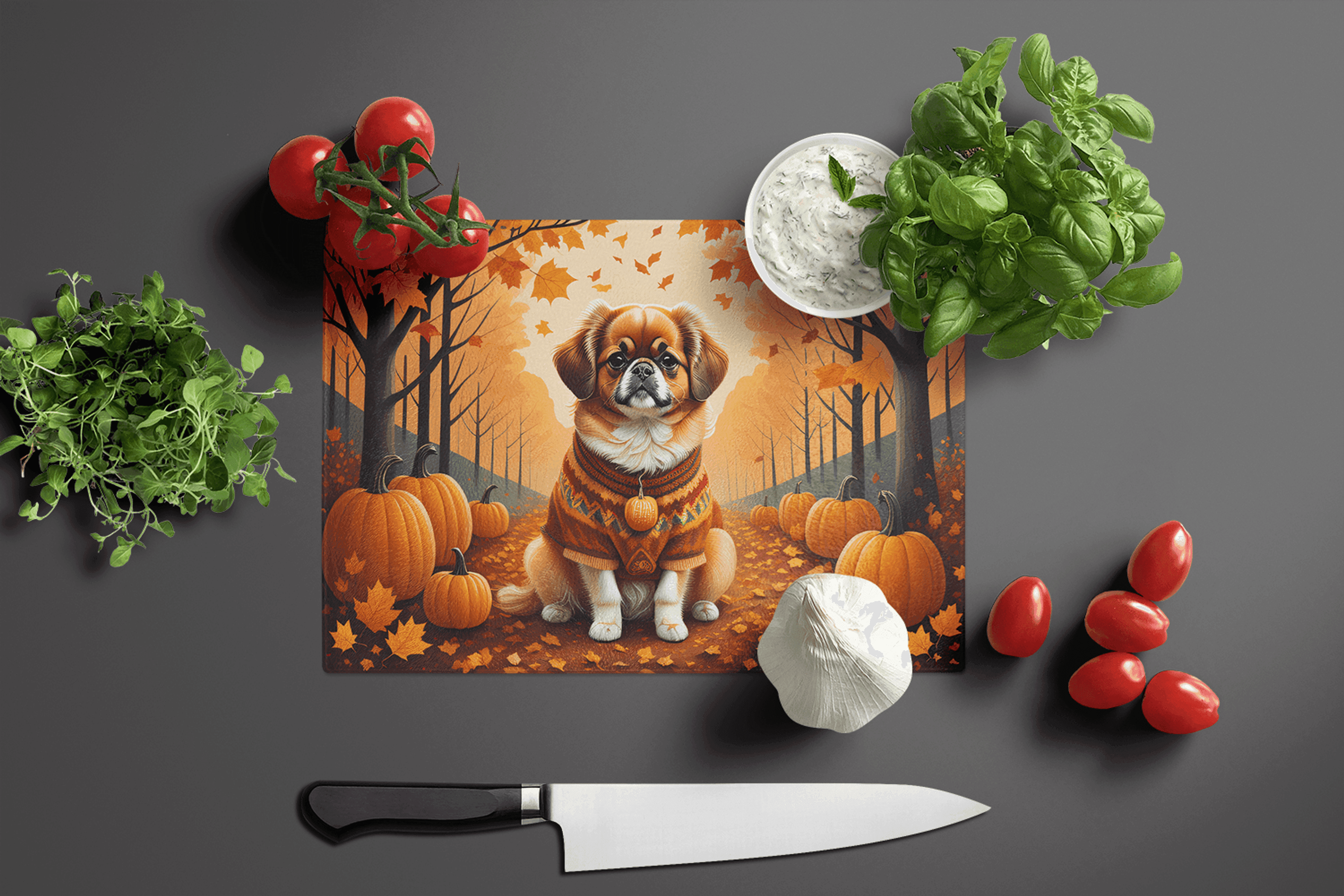 Tibetan Spaniel Fall Glass Cutting Board Caroline's Treasures