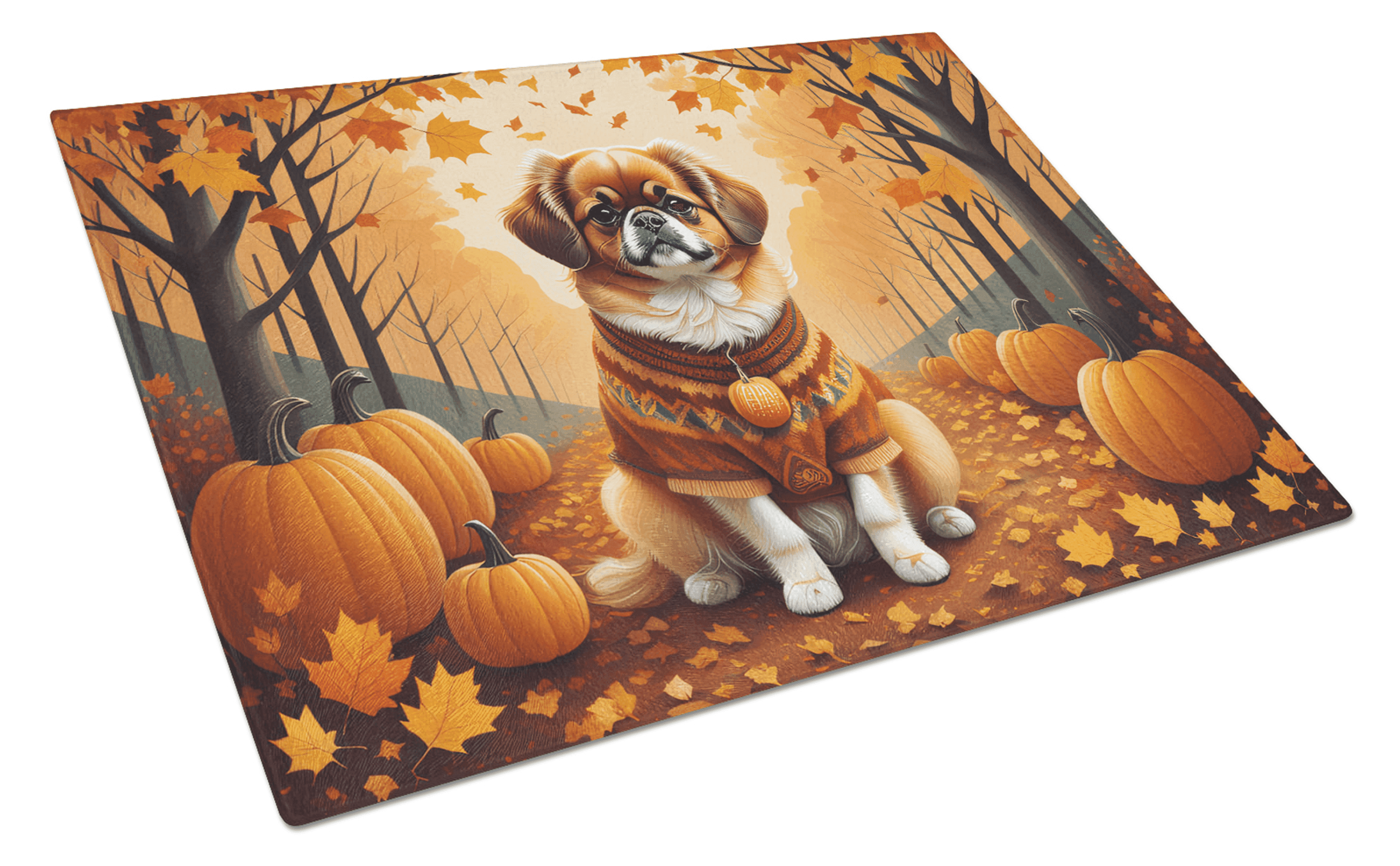 Tibetan Spaniel Fall Glass Cutting Board Caroline's Treasures