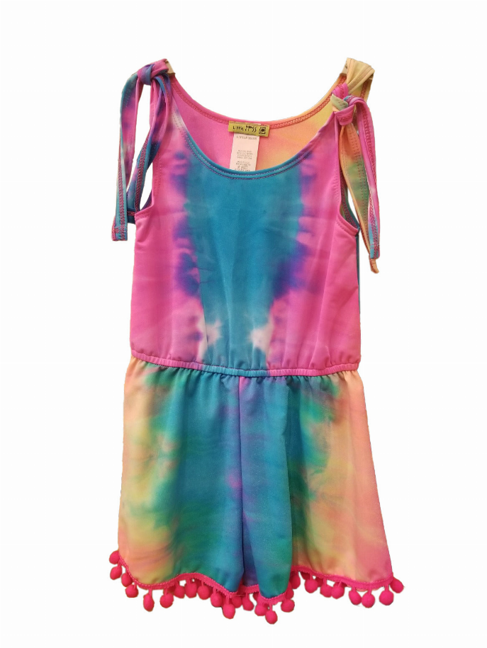 Tie Dye Tank Romper With Pom Pom Trim Little Mass