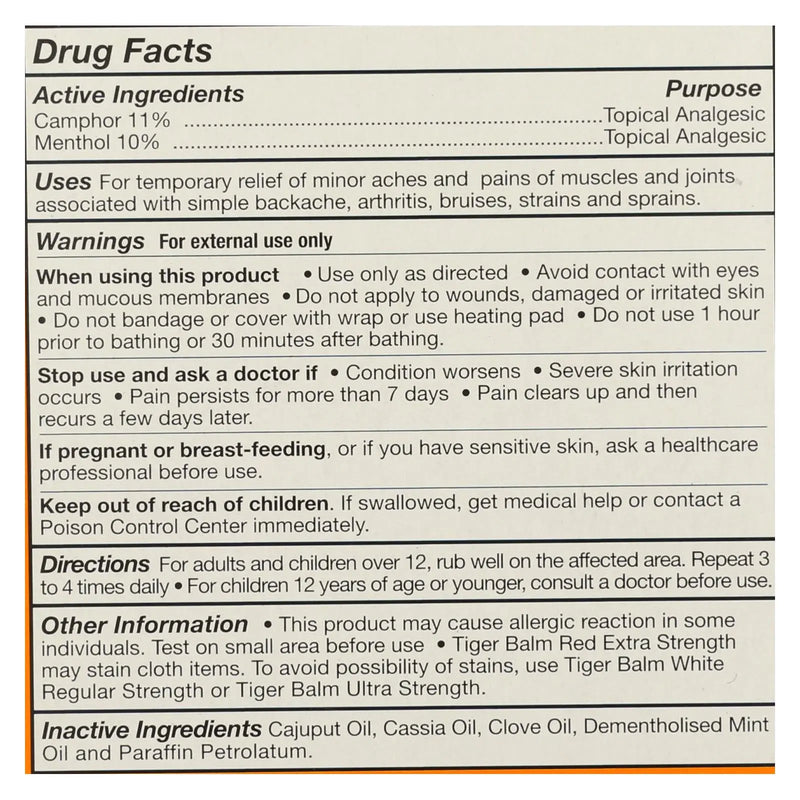 Tiger Balm Extra Strength Pain Relieving Ointment - 0.63 Oz - Case Of 6 Tiger Balm