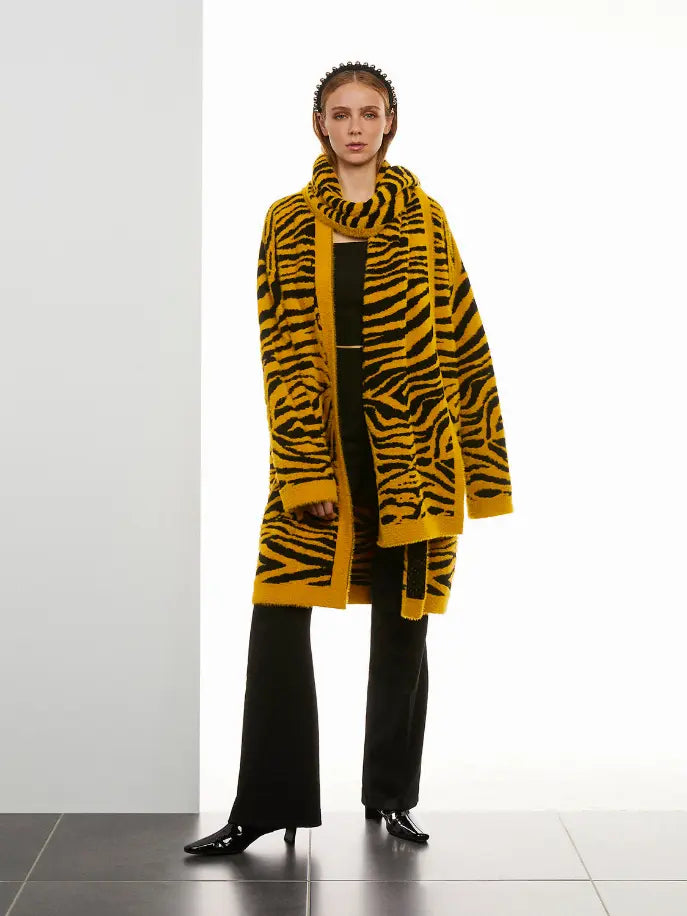 Tiger Print Twin Set Knit Cardigan Monique Store