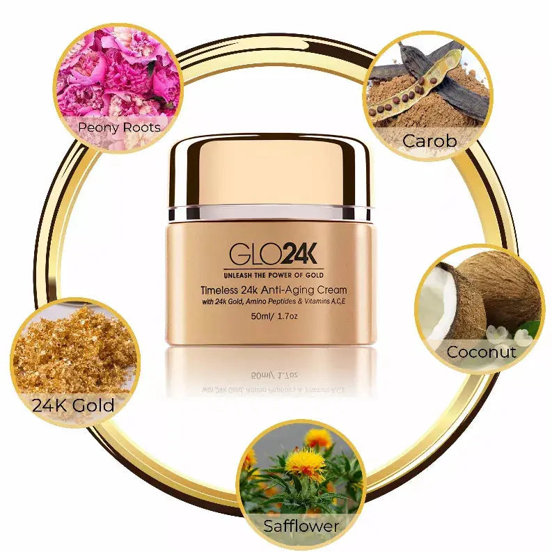 Timeless 24k Anti-Aging Cream with 24k Gold, Amino Peptides & Vitamins A, C, E GLO24K