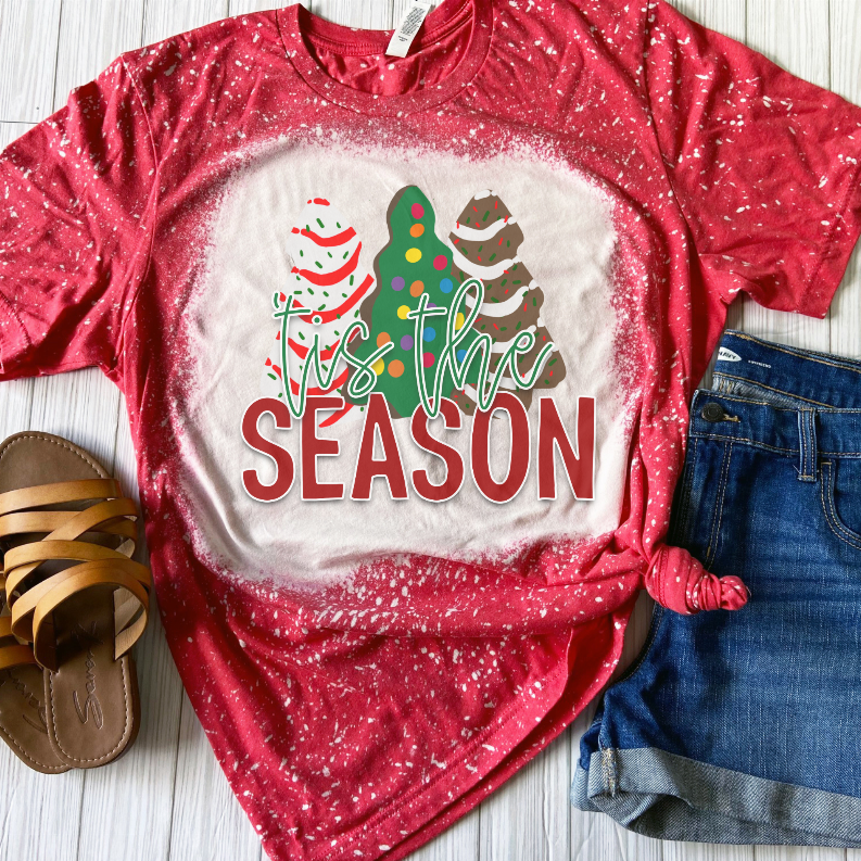 Tis The Season Bleached Shirt - Red Christmas CK's Boutique