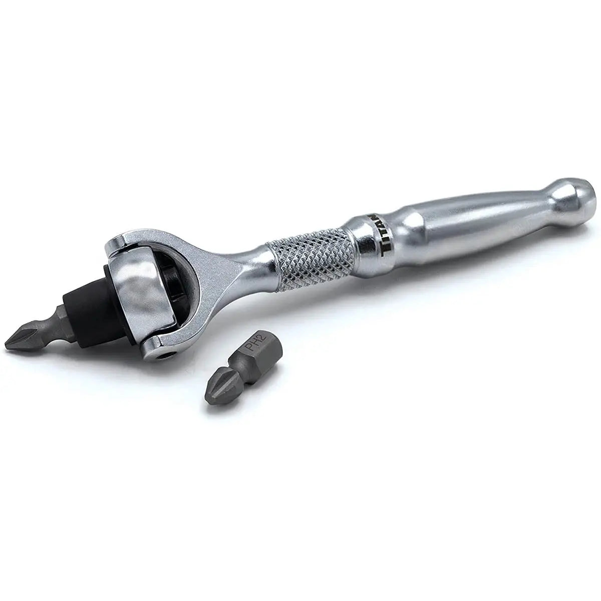 Titan 1/4" Drive Aluminum Swivel Head Micro Ratchet Bit Driver Silver TITAN