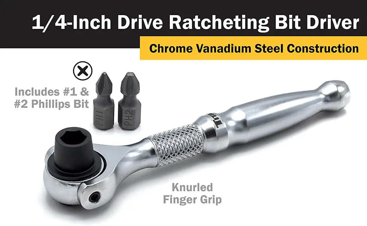 Titan 1/4" Drive Aluminum Swivel Head Micro Ratchet Bit Driver Silver TITAN