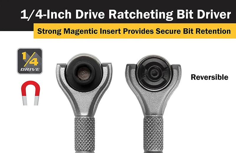 Titan 1/4" Drive Aluminum Swivel Head Micro Ratchet Bit Driver Silver TITAN