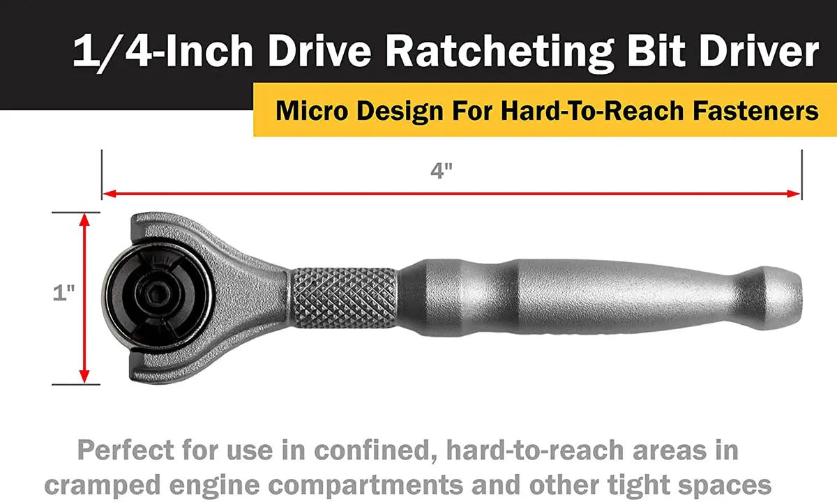 Titan 1/4" Drive Aluminum Swivel Head Micro Ratchet Bit Driver Silver TITAN