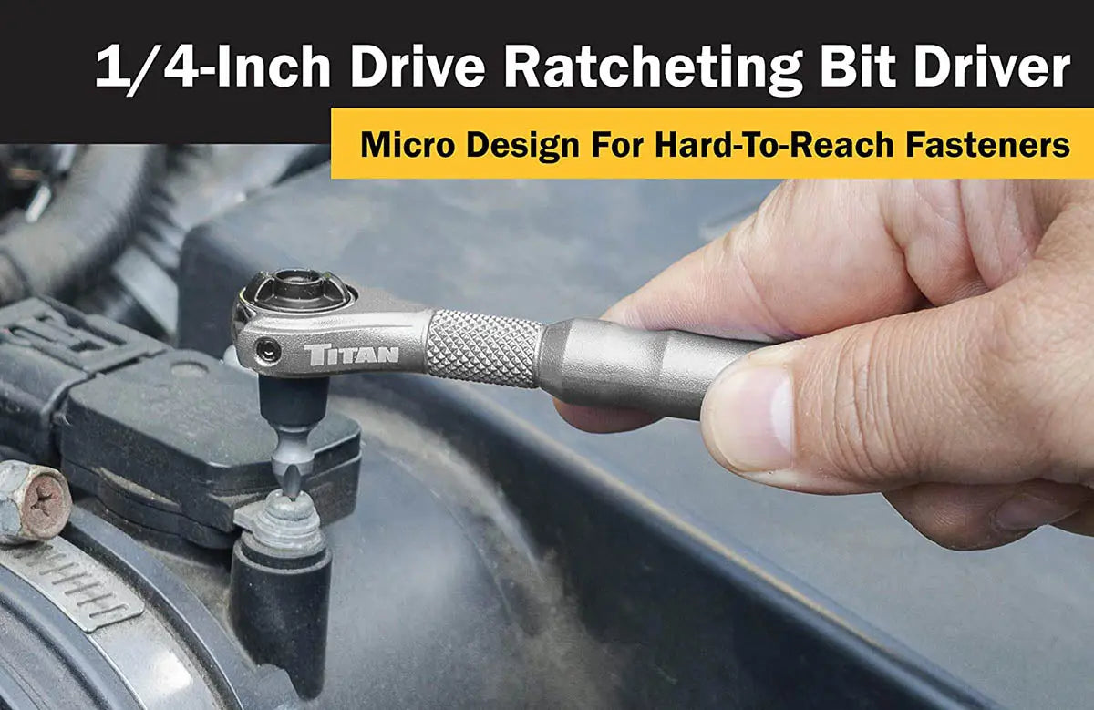 Titan 1/4" Drive Aluminum Swivel Head Micro Ratchet Bit Driver Silver TITAN