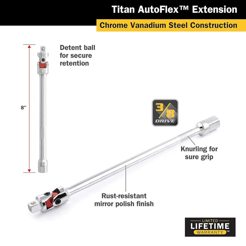 Titan 3/8" X 8" Length Auto Flex Universal Joint Extension Adapter TITAN