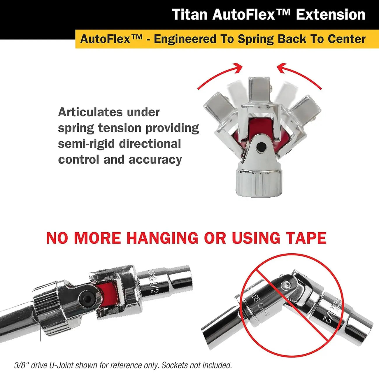 Titan 3/8" X 8" Length Auto Flex Universal Joint Extension Adapter TITAN