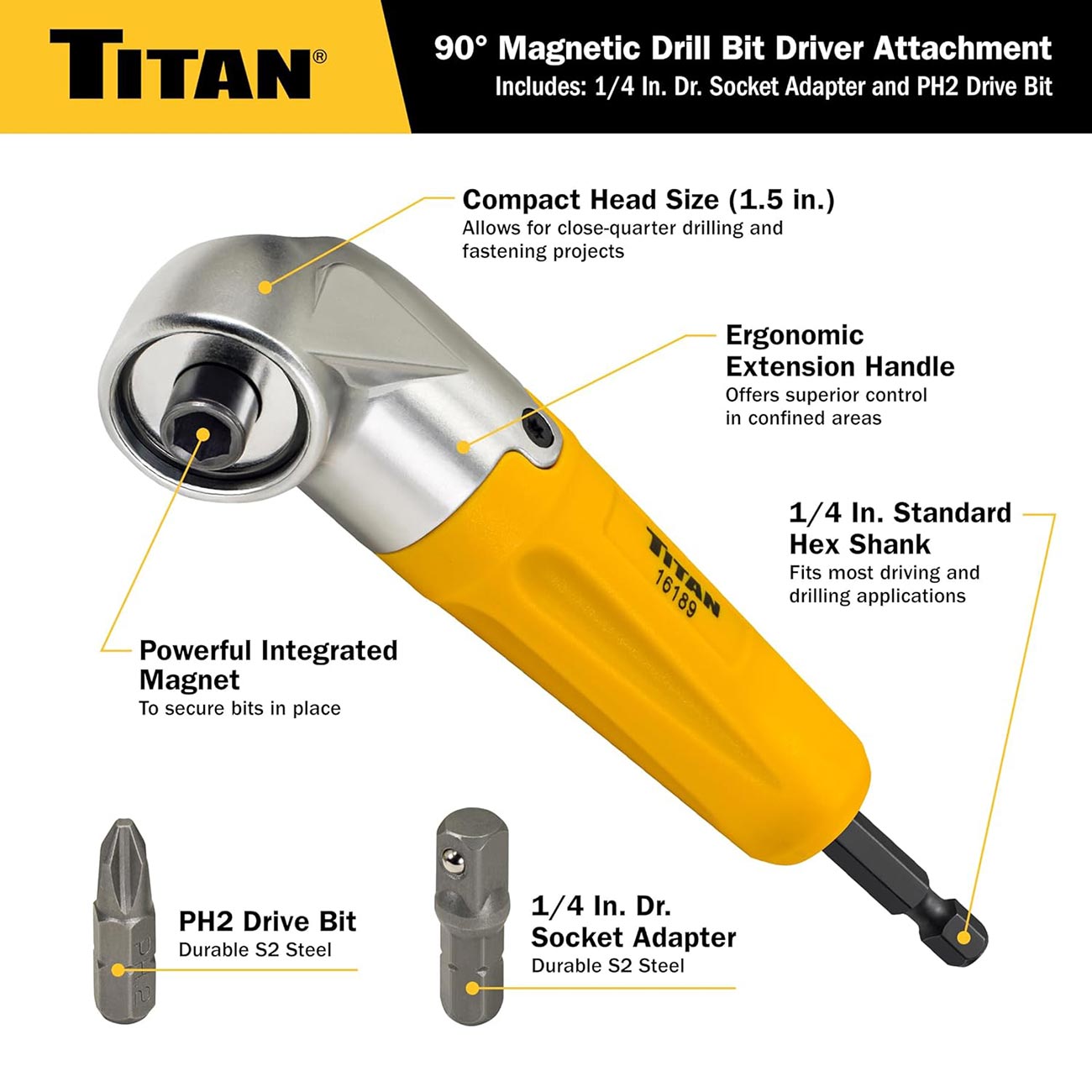 Titan Tools 90 Degree Magnetic Right Angle Drill Attachment TITAN