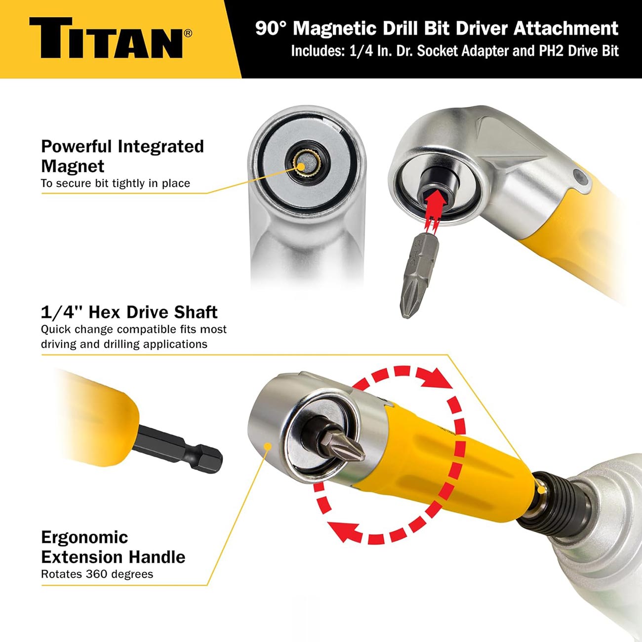 Titan Tools 90 Degree Magnetic Right Angle Drill Attachment TITAN