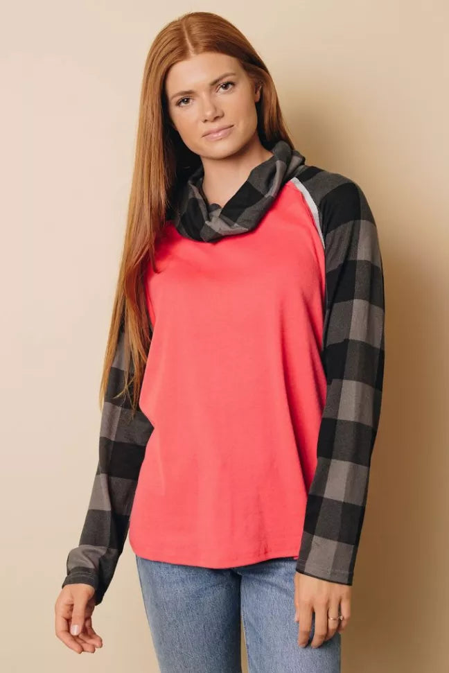 Tommy Boy Plaid Cowl Neck Top Stay Warm in Style
