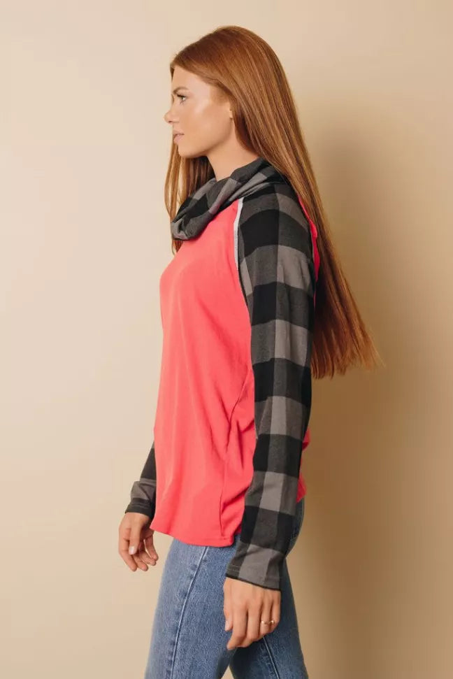 Tommy Boy Plaid Cowl Neck Top Stay Warm in Style
