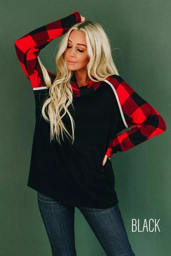 Tommy Boy Plaid Cowl Neck Top Stay Warm in Style