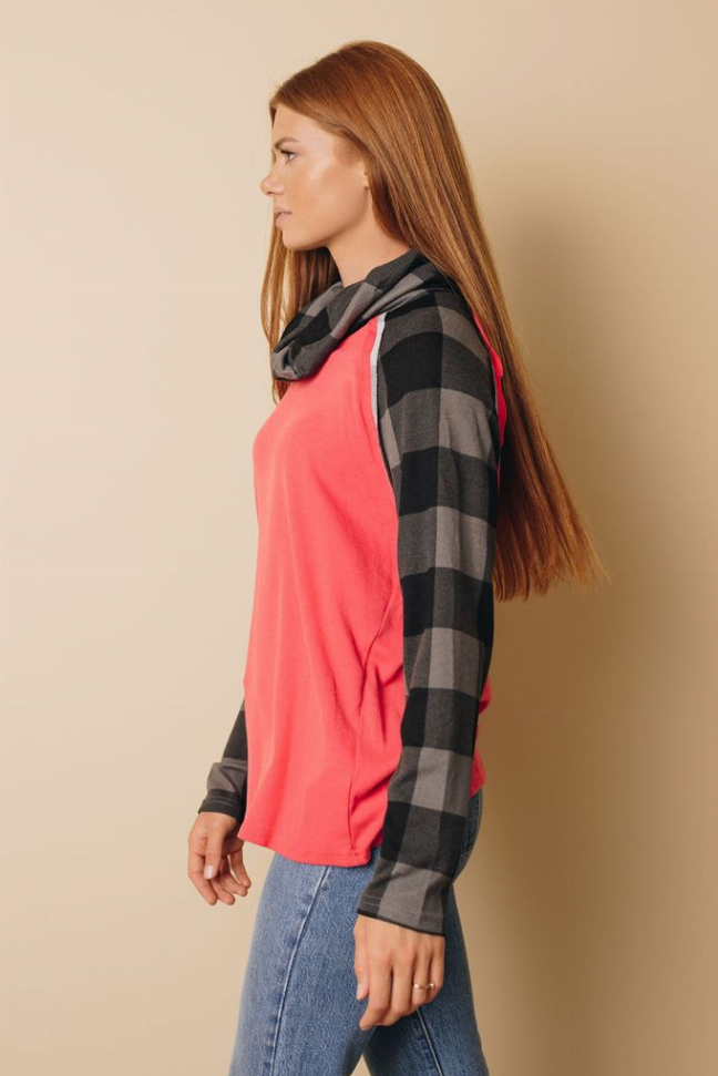 Tommy Boy Plaid Cowl Neck Top Stay Warm in Style