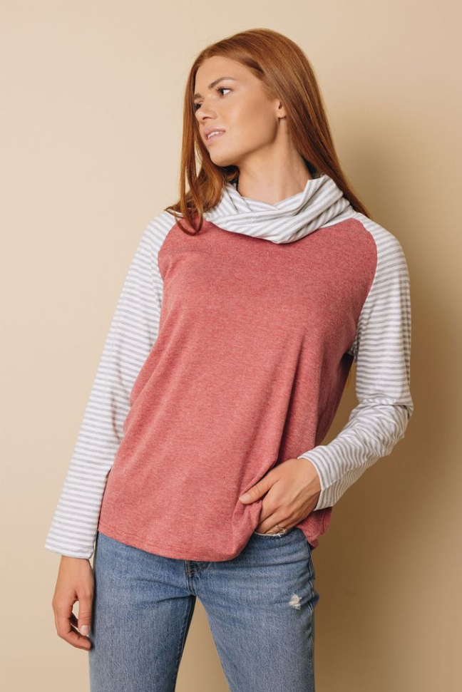 Tommy Boy Plaid Cowl Neck Top Stay Warm in Style
