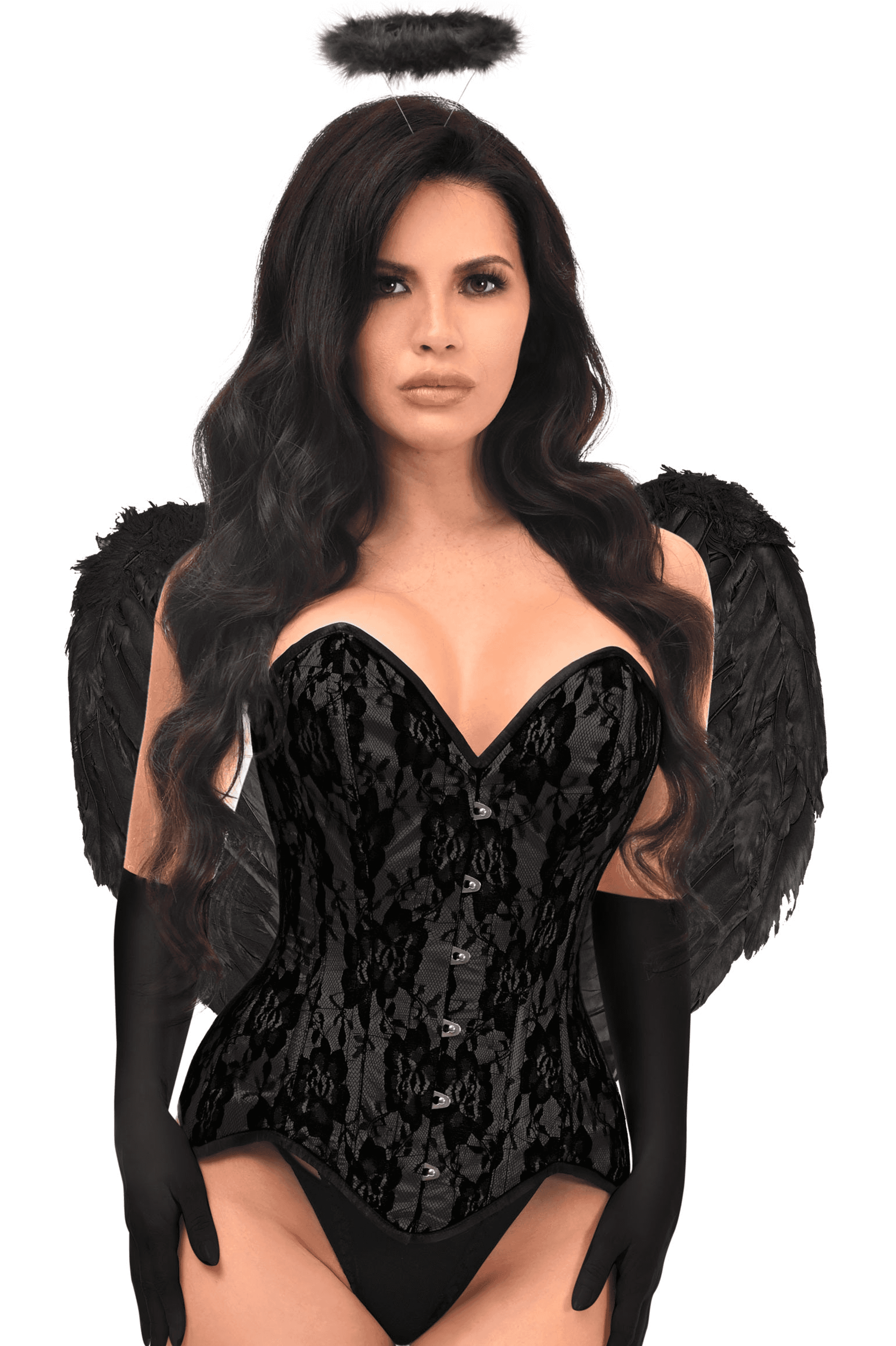 Top Drawer 4 PC Premium Black Angel Corset Costume Daisy Corsets