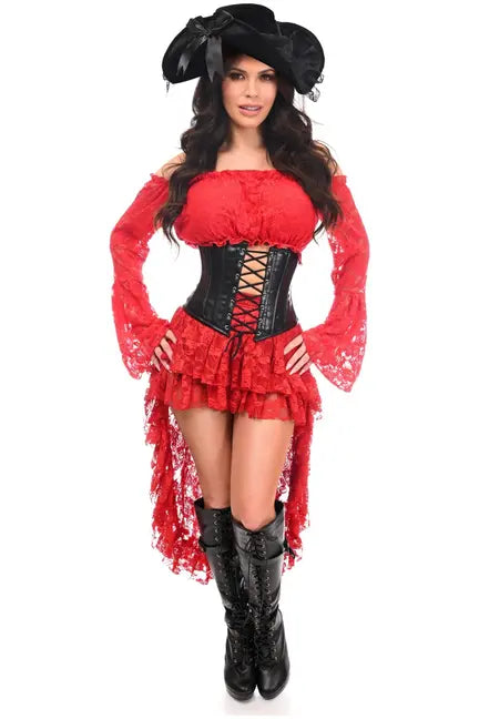 Top Drawer 4 PC Red Premium Pirate Corset Costume Daisy Corsets