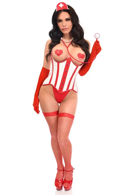 Top Drawer 4 PC Vinyl Nurse Corset Costume Daisy Corsets