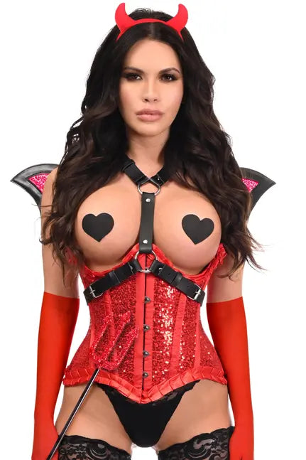 Top Drawer 5 PC Red Sequin Devil Harness Corset Costume Daisy Corsets