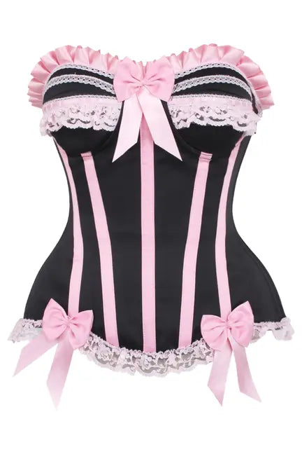 Top Drawer Black/Pink Steel Boned Burlesque Corset Daisy Corsets