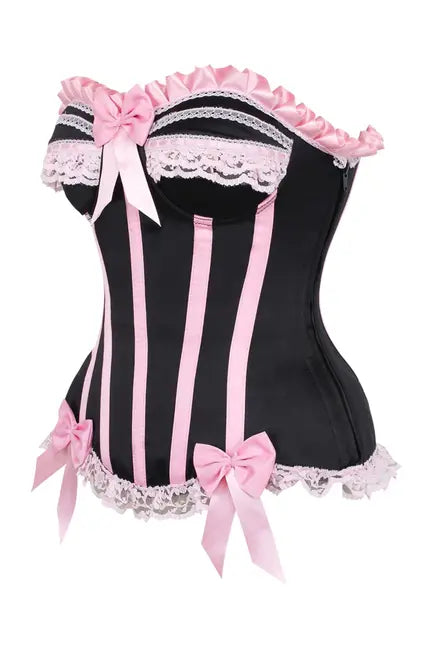 Top Drawer Black/Pink Steel Boned Burlesque Corset Daisy Corsets