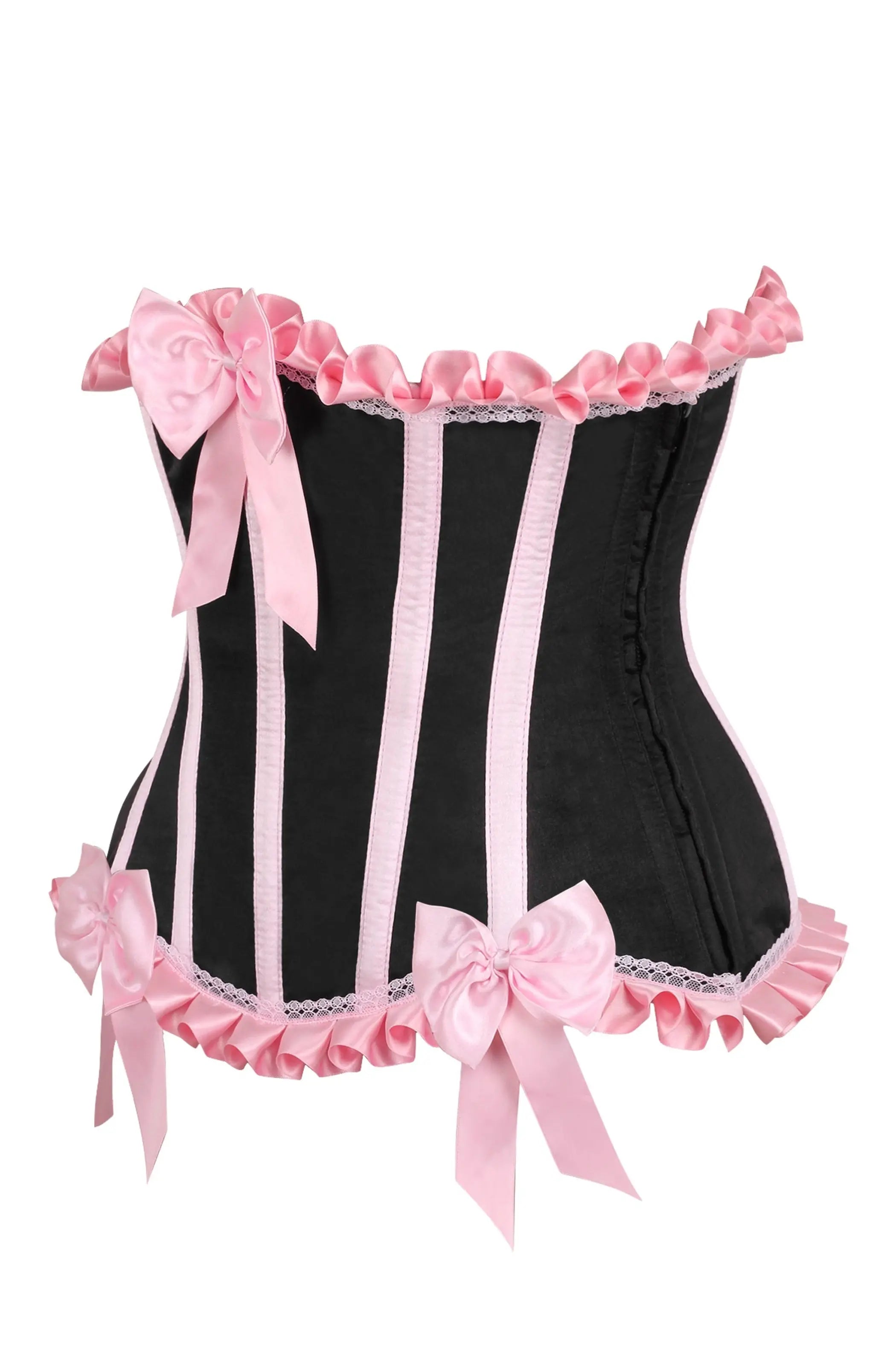 Top Drawer Black/Pink Steel Boned Burlesque Underbust Corset Waist Cincher Daisy Corsets