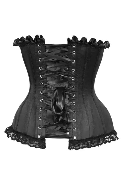 Top Drawer Black Satin Steel Boned Overbust Corset Daisy Corsets