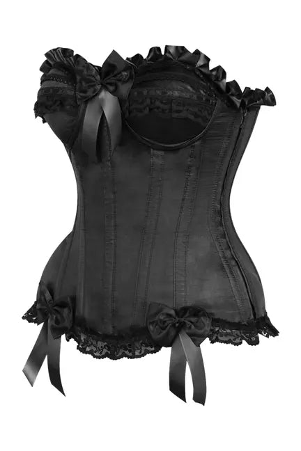 Top Drawer Black Satin Steel Boned Overbust Corset Daisy Corsets