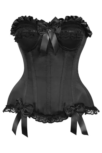 Top Drawer Black Satin Steel Boned Overbust Corset Daisy Corsets