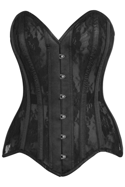 Top Drawer Black Sheer Mesh Net & Lace Steel Boned Overbust Corset Daisy Corsets