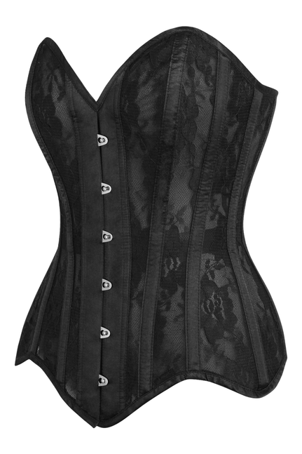 Top Drawer Black Sheer Mesh Net & Lace Steel Boned Overbust Corset Daisy Corsets