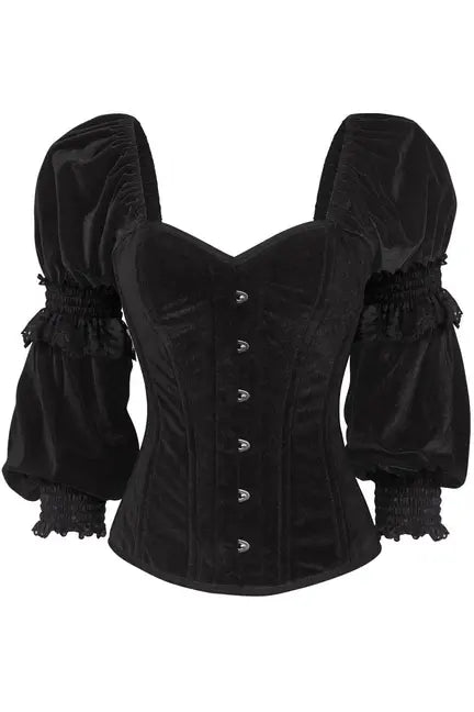 Top Drawer Black Velvet Steel Boned Long Sleeve Corset Daisy Corsets