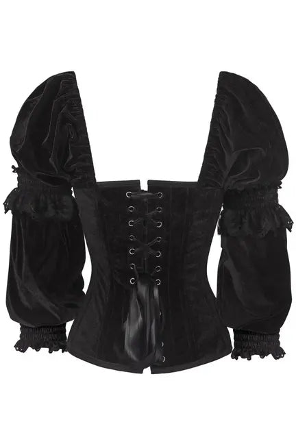 Top Drawer Black Velvet Steel Boned Long Sleeve Corset Daisy Corsets