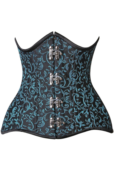 Top Drawer CURVY Teal Brocade Double Steel Boned Under Bust Corset Daisy Corsets