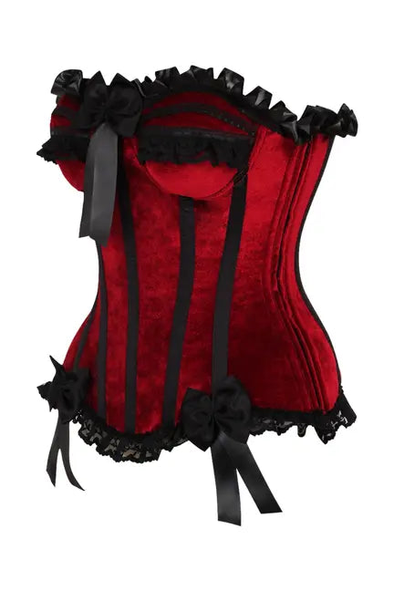 Top Drawer Dark Red Velvet Steel Boned Burlesque Corset Daisy Corsets