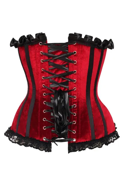 Top Drawer Dark Red Velvet Steel Boned Burlesque Corset Daisy Corsets