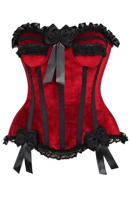 Top Drawer Dark Red Velvet Steel Boned Burlesque Corset Daisy Corsets
