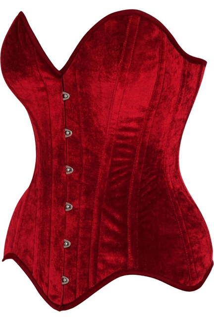 Top Drawer Dark Red Velvet Steel Boned Overbust Corset Daisy Corsets