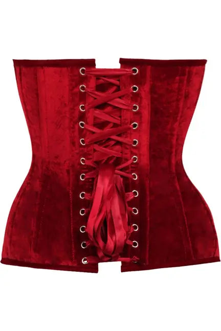 Top Drawer Dark Red Velvet Steel Boned Overbust Corset Daisy Corsets