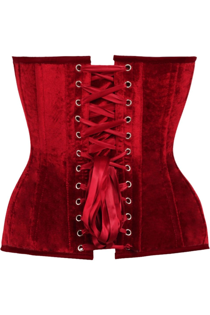 Top Drawer Dark Red Velvet Steel Boned Overbust Corset Daisy Corsets