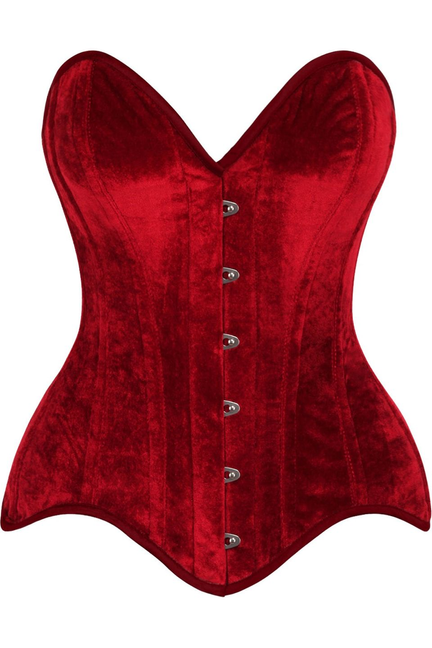 Top Drawer Dark Red Velvet Steel Boned Overbust Corset Daisy Corsets