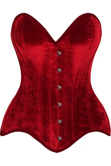 Top Drawer Dark Red Velvet Steel Boned Overbust Corset Daisy Corsets